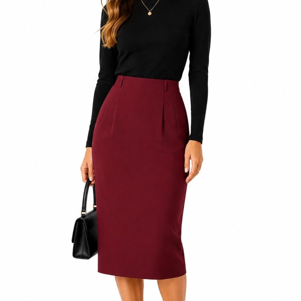 Leslie Fay Petite Sportswear Maroon Pencil Skirt